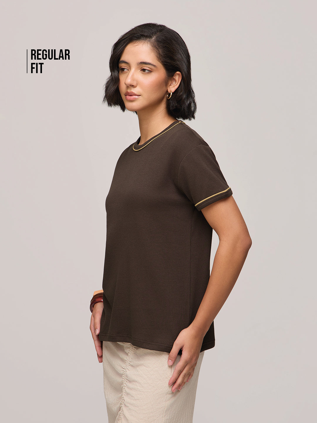Womens Plain Regular Fit Cotton Round Neck T-Shirt