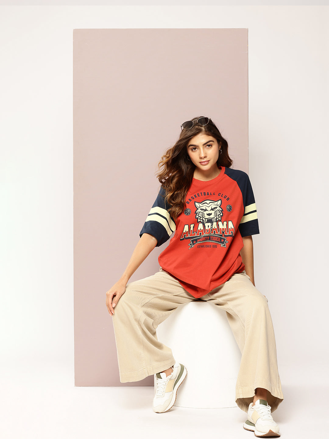 Womens Raglan Sleeve Printed Oversized Fit Tshirt