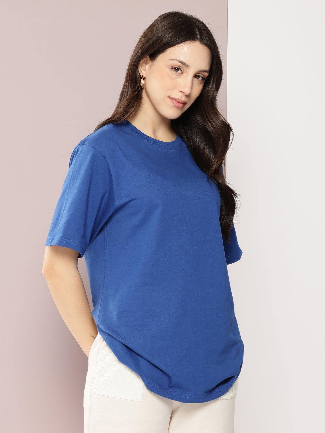 Womens Half Sleeve Round Neck Solid Oversized Fit Tshirts