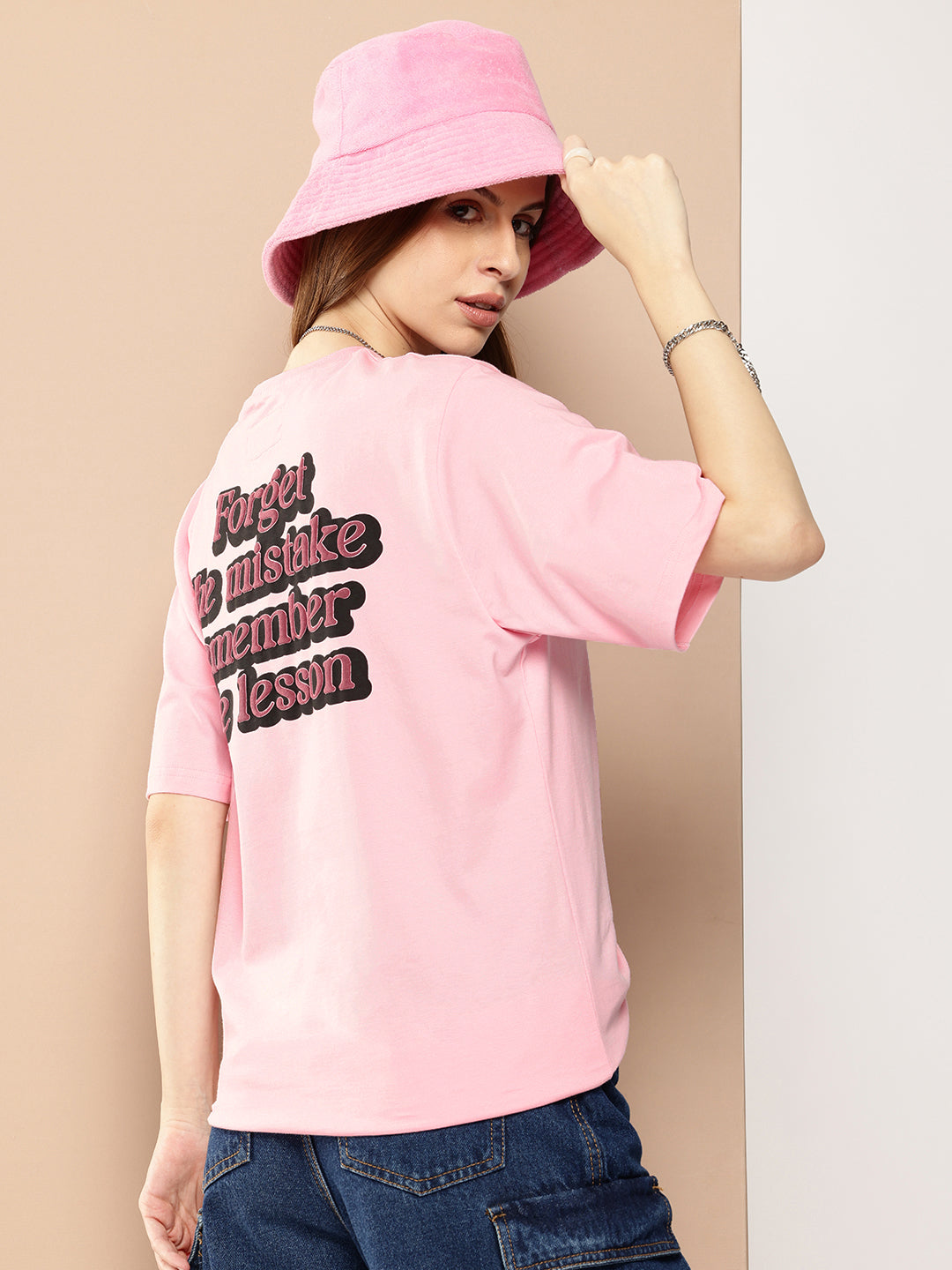 Womens Half Sleeve Round Neck Back Printed Oversized Fit Tshirts