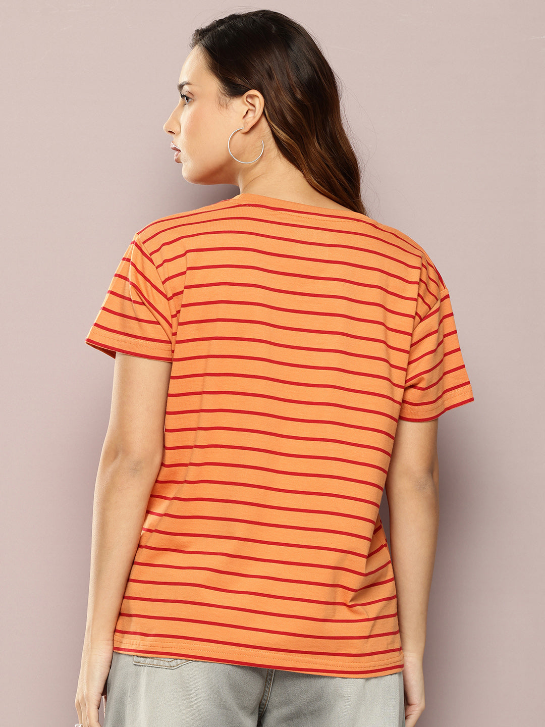 Womens Half Sleeve Round Neck All-Over Striped Boxy Fit Tshirts