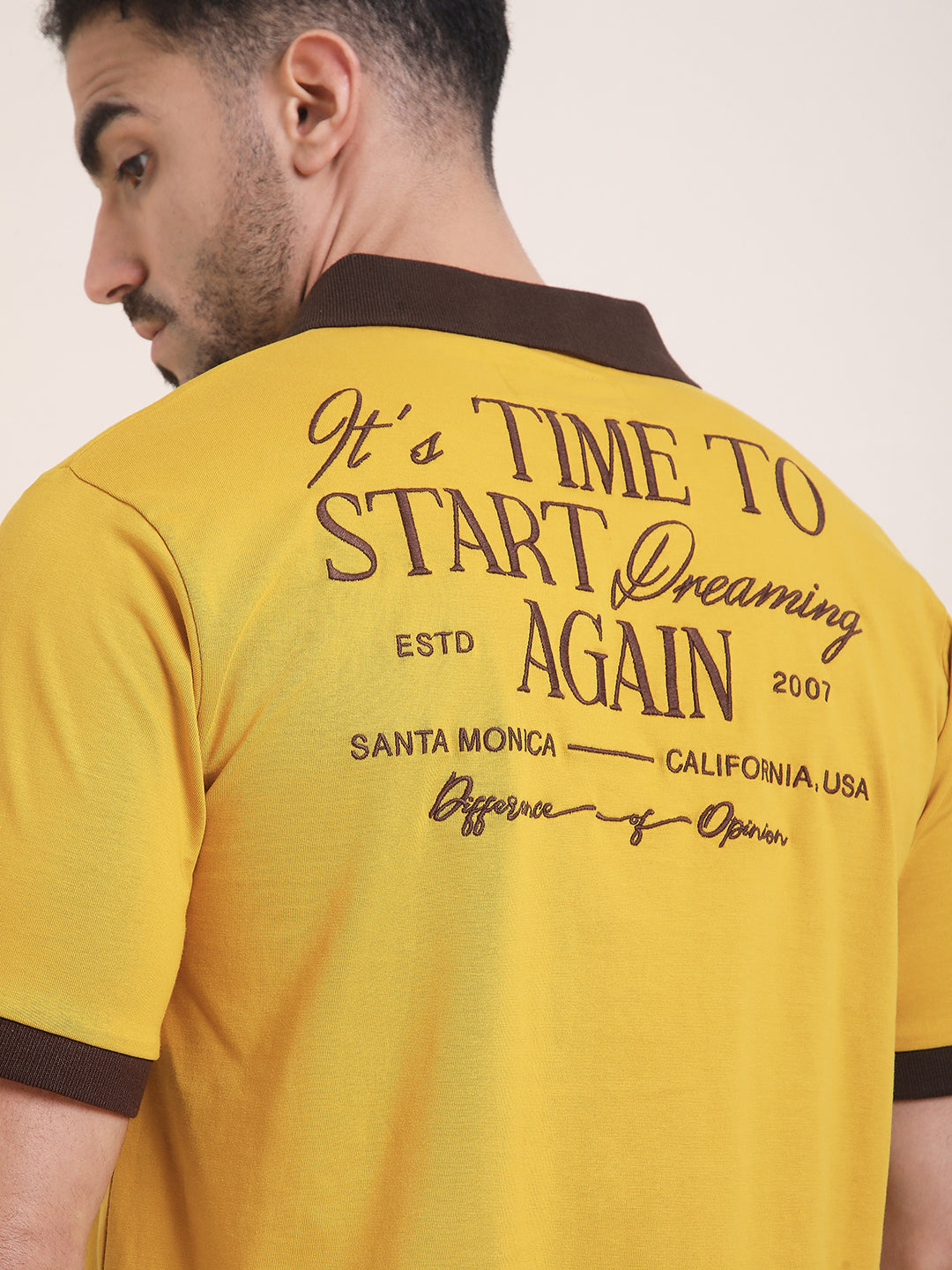 Mens Half Sleeve Polo Neck Back Embroidered Relaxed Fit Tshirts