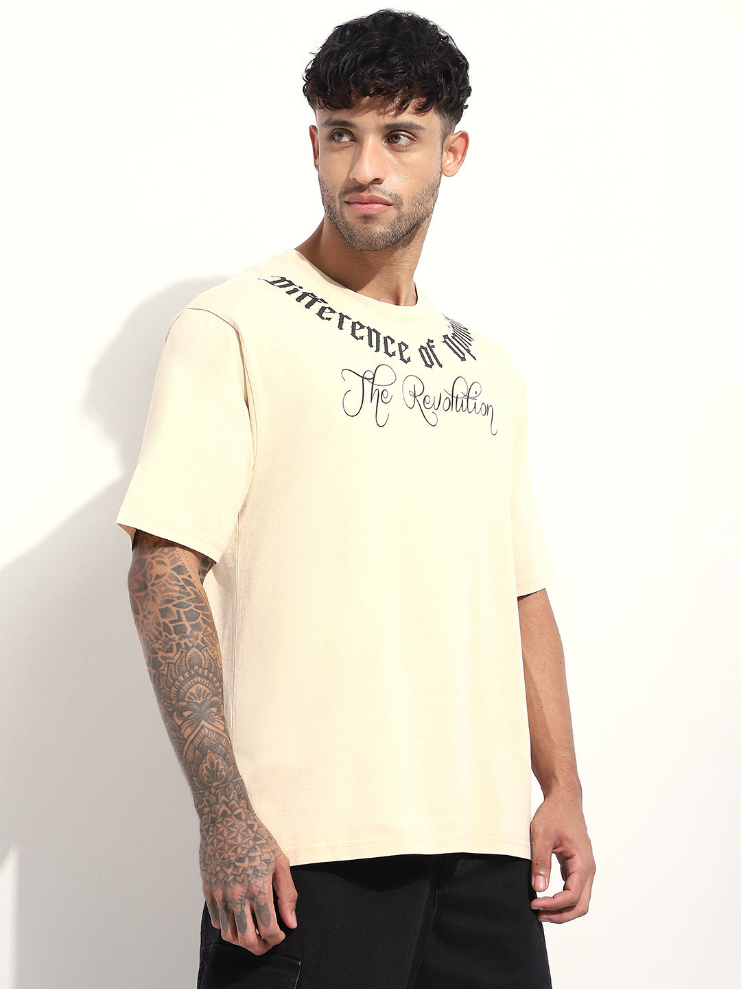 Mens Half Sleeve Round Neck Embroidered Oversized Fit Tshirts