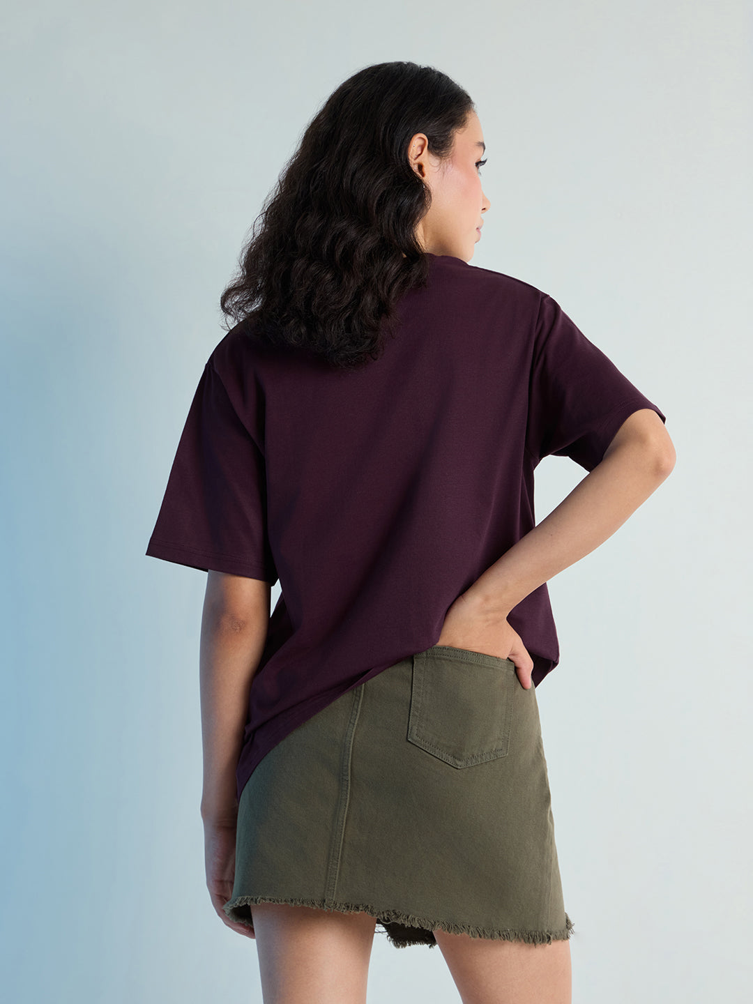 Womens Stud Detailed Oversized Round Neck Tshirt 