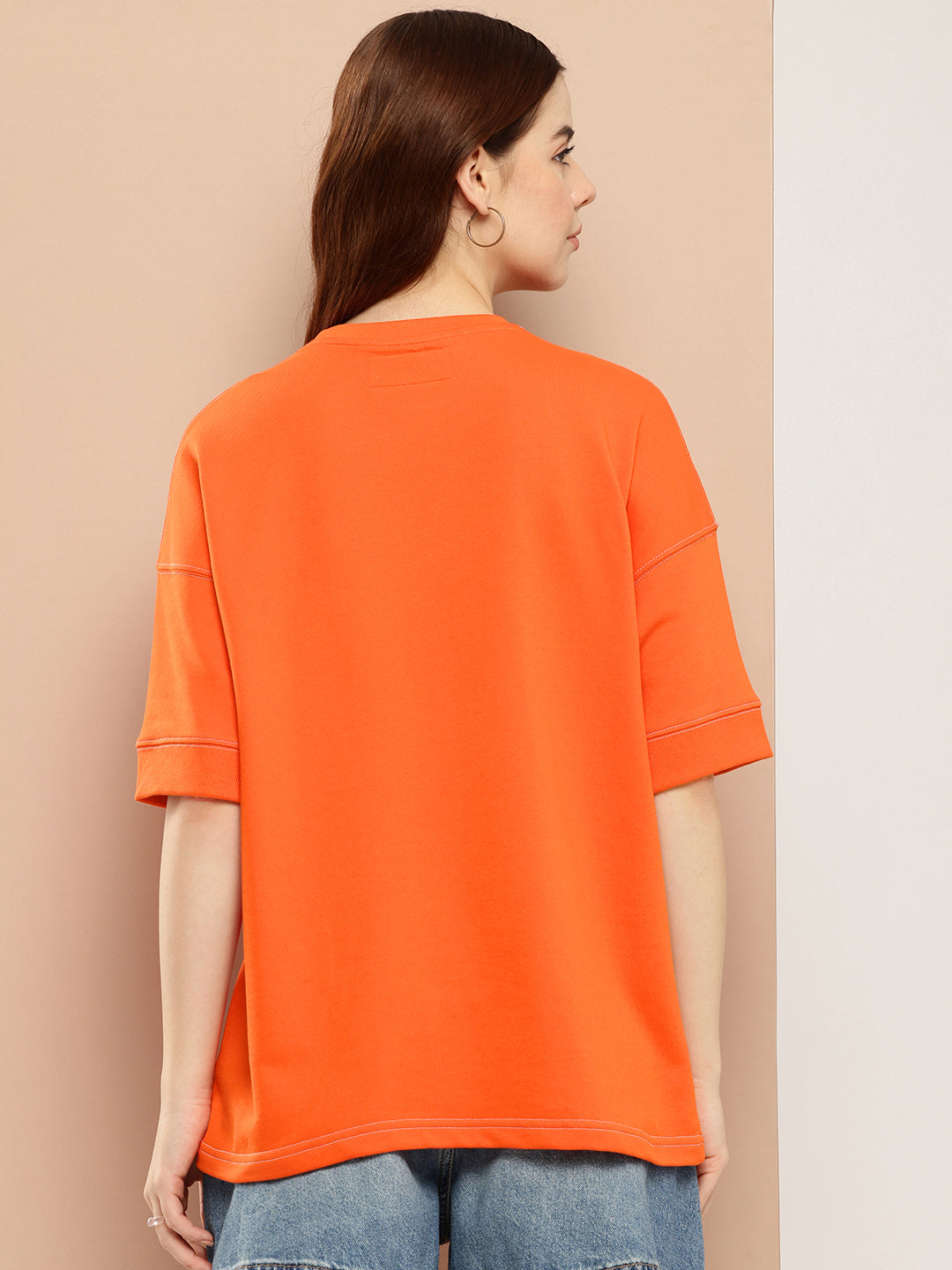 Womens Half Sleeve Round Neck Solid Oversized Fit Tshirts