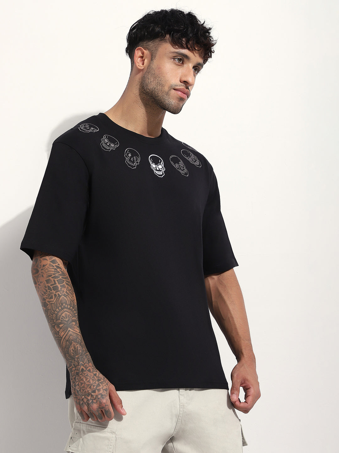 Mens Half Sleeve Round Neck Embroidered Oversized Fit Tshirts