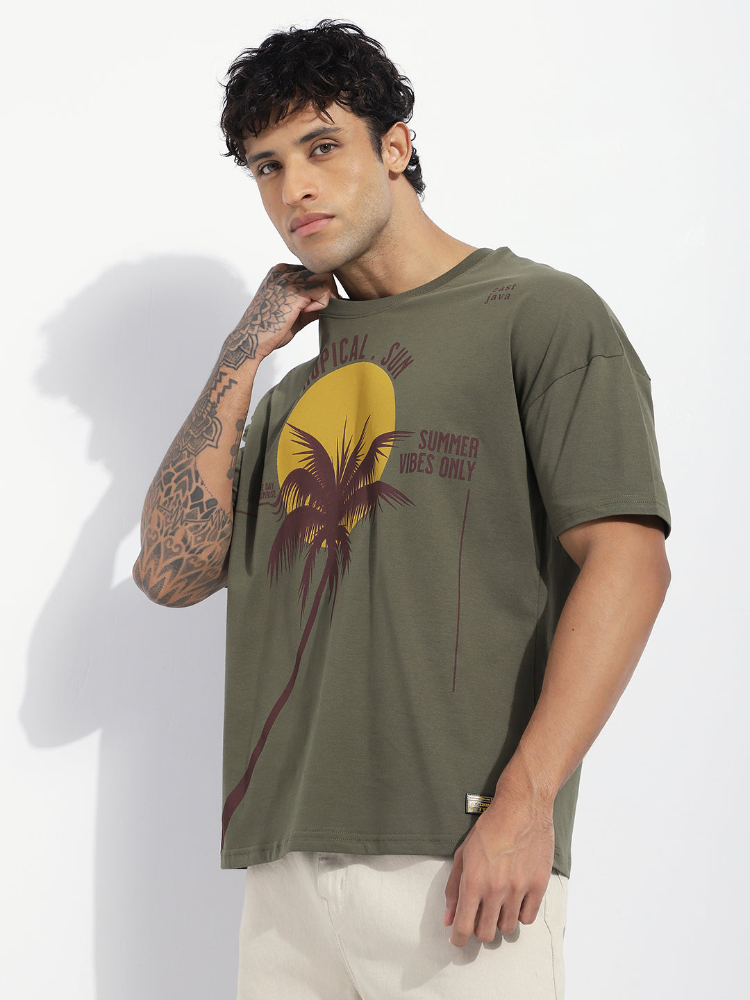Mens Half Sleeve Drop Shoulder Printed Oversized Fit T-Shirts