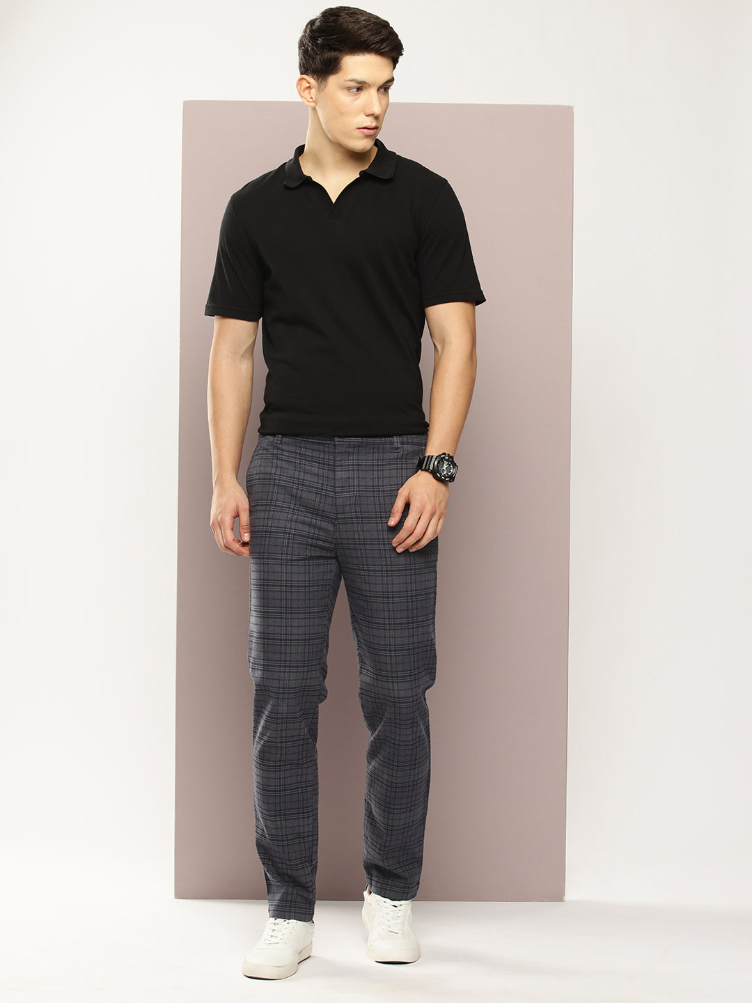 Men Checked Slim Fit Chinos Casual Trousers