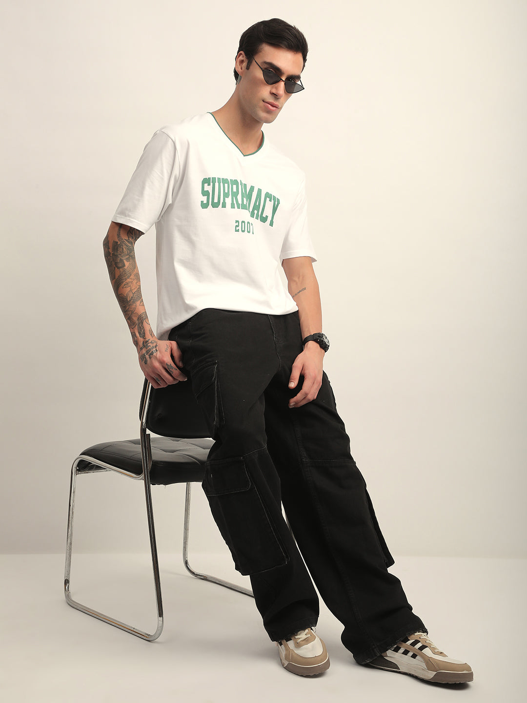 Mens Half Sleeve V-Neck Printed Oversized Fit Tshirts