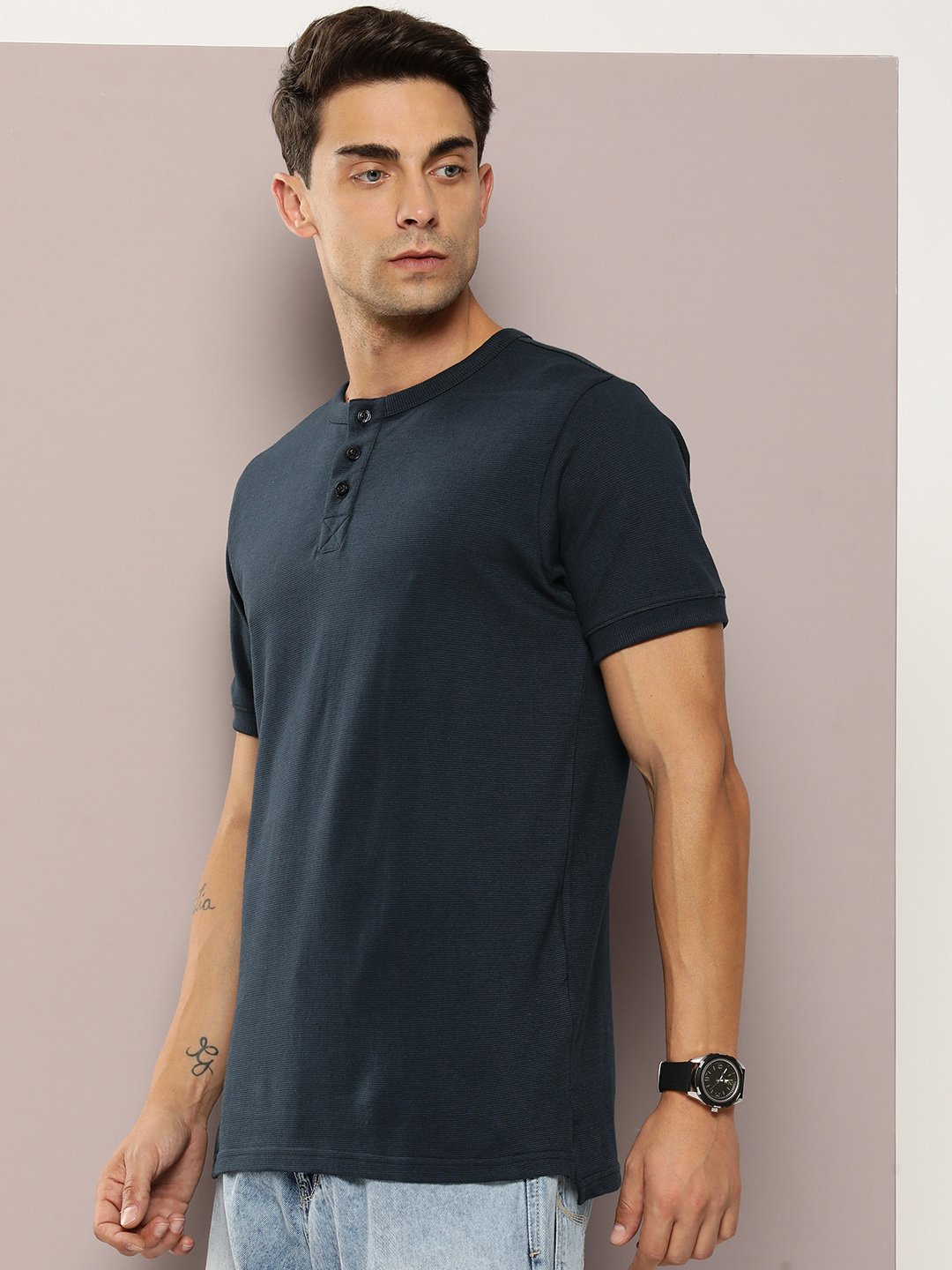 Mens Half Sleeve Henley Neck Regular Fit T-Shirts