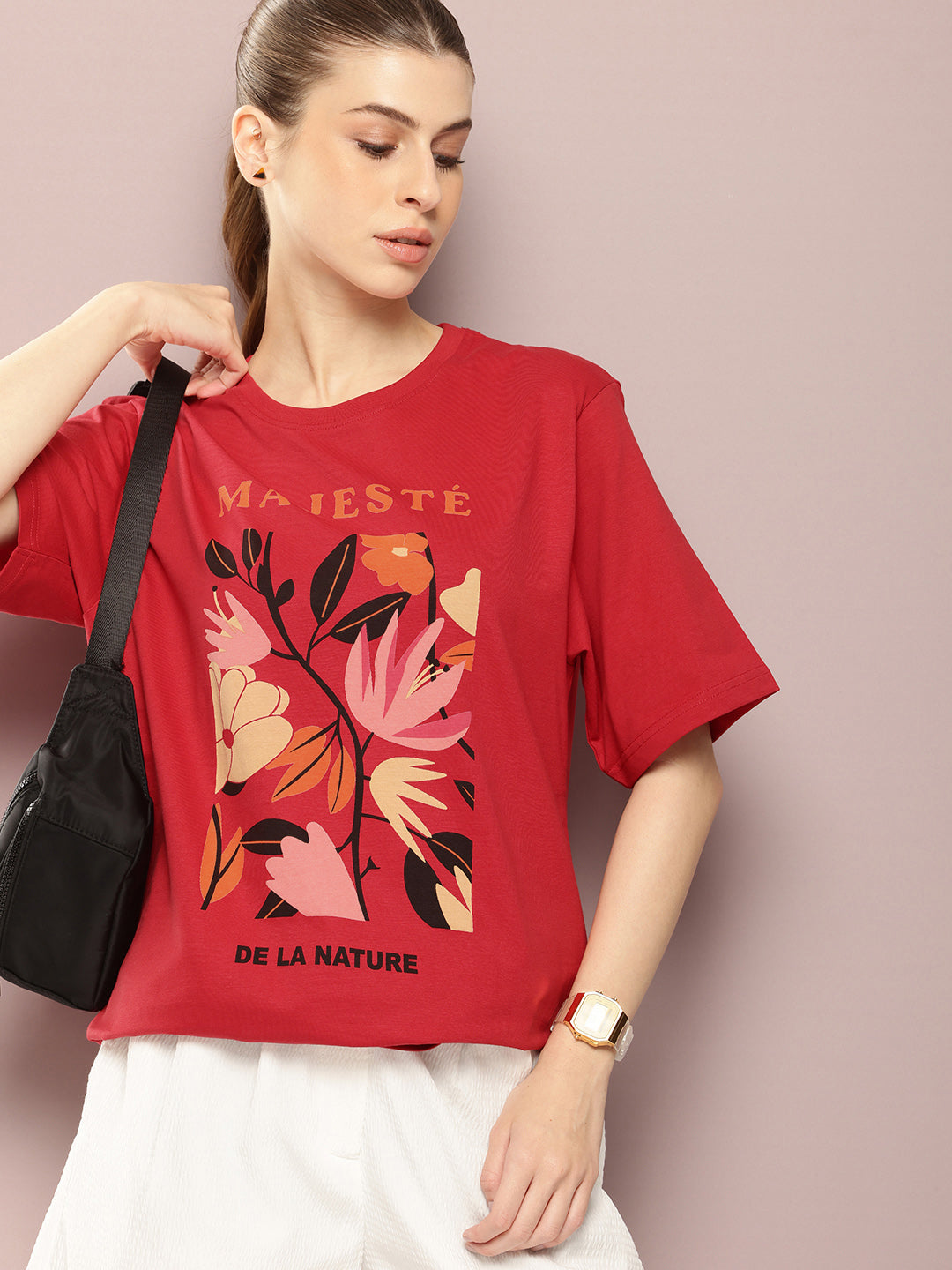 Womens Half Sleeve Round Neck Printed Oversized Fit Tshirts