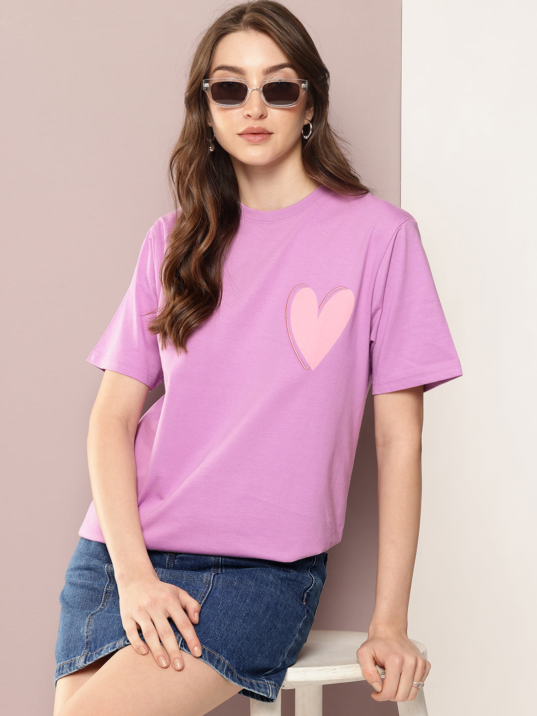 Womens Half Sleeve Round Neck Embroidered Oversized Fit Tshirts