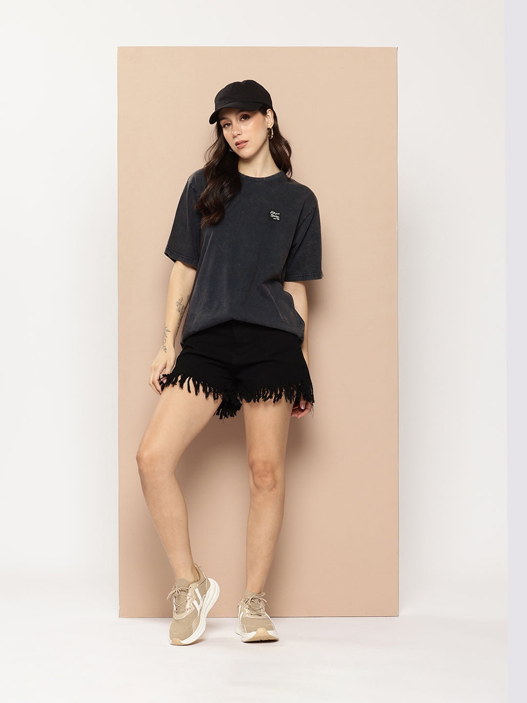Womens Half Sleeve Round Neck Back Printed Oversized Fit Tshirts
