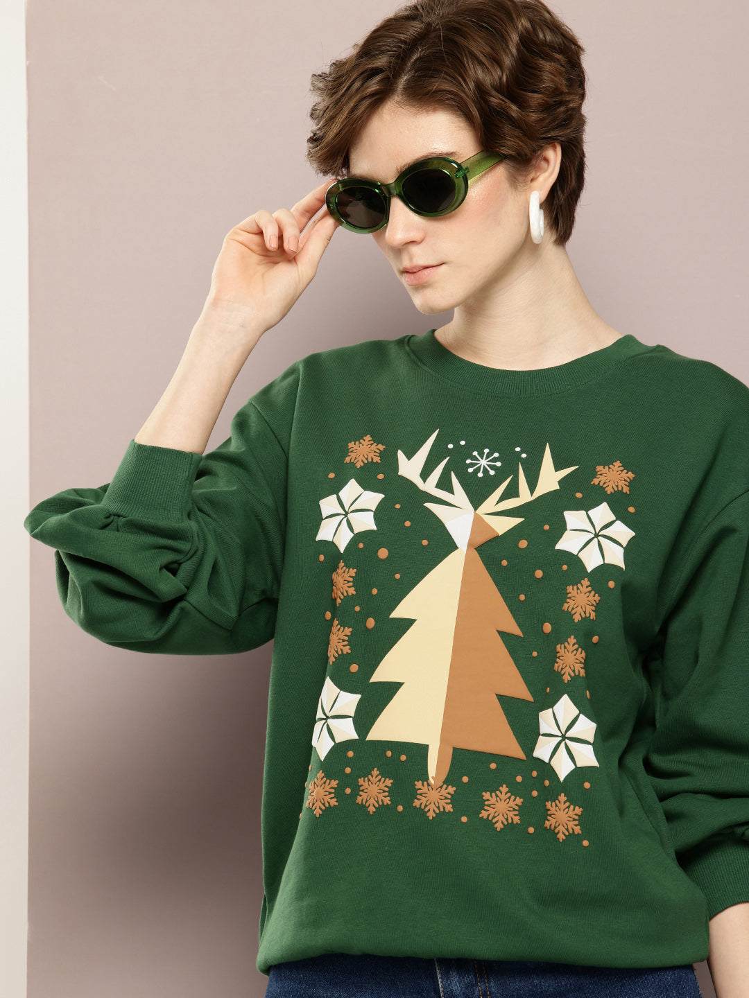 Womens Oversized Puff Printed Sweatshirt