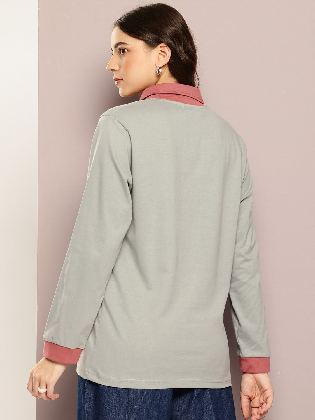 Womens Full Sleeve Polo Neck Printed Oversized Fit Tshirts