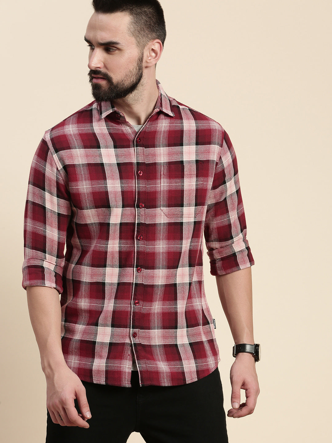 Men Checked Full Sleeve Shirt With Pocket
