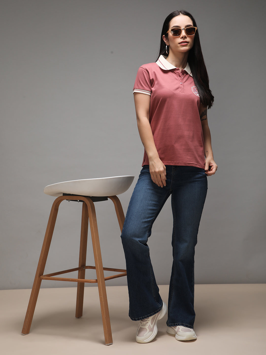 Womens Half Sleeve Polo Neck Solid Regular Fit Tshirts