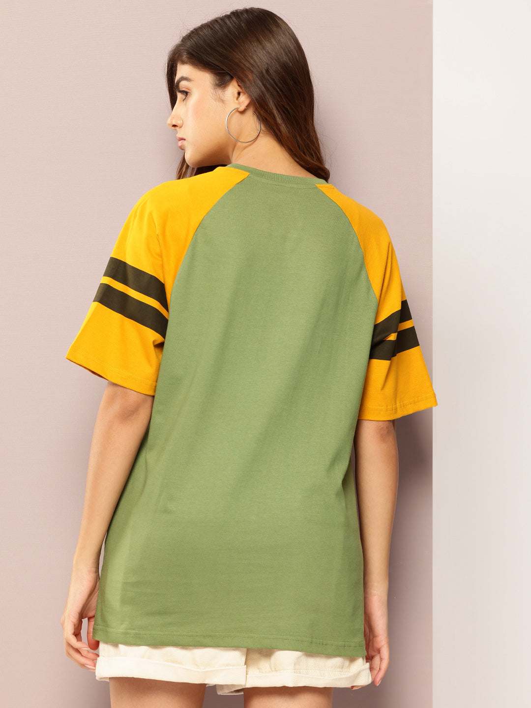 Womens Raglan Sleeve Printed Oversized Fit Tshirt