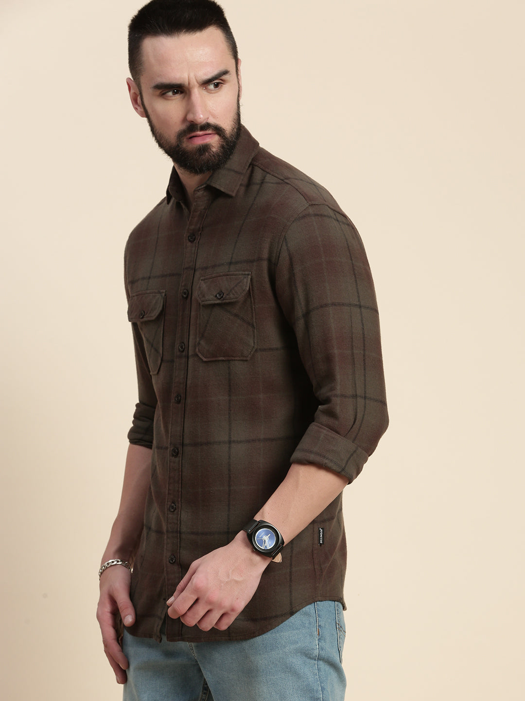 Men Checked Full Sleeve Shirt With Pocket