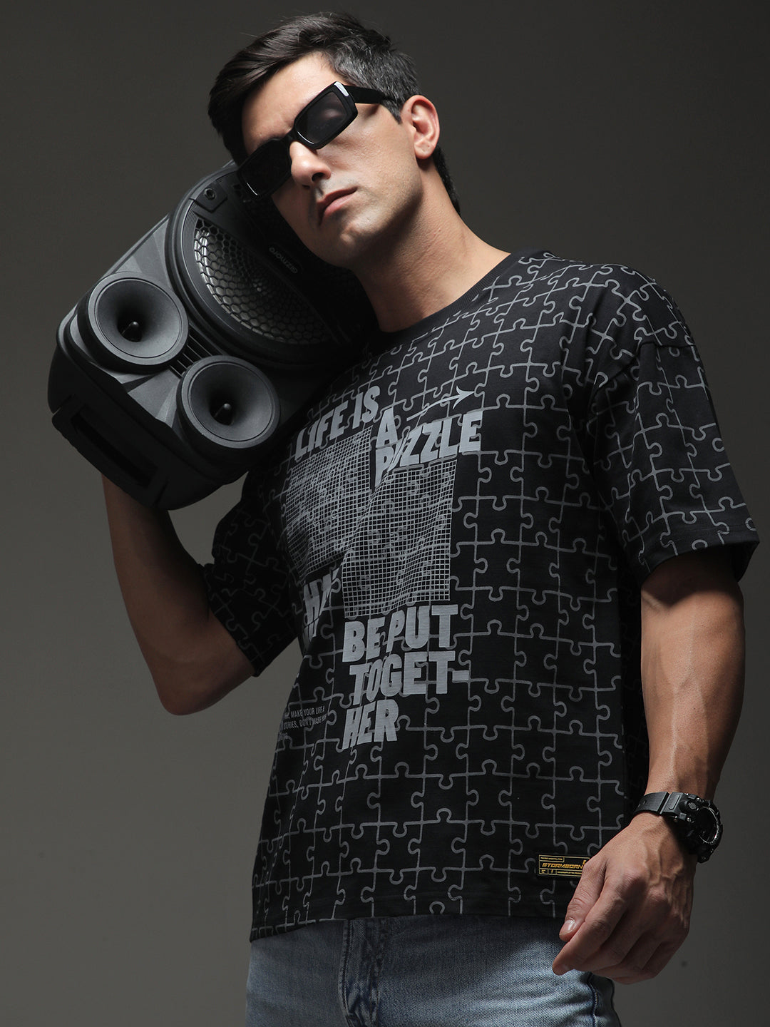 Mens Half Sleeve Drop Shoulder Printed Oversized Fit T-Shirts