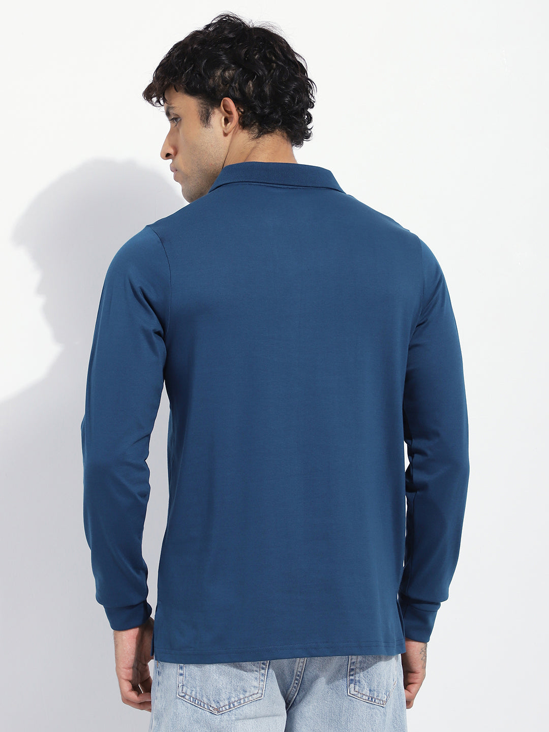 Mens Full Sleeve Polo Neck Solid Regular Fit Tshirts