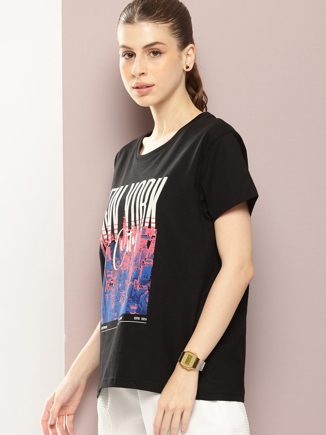 Womens Half Sleeve Round Neck Printed Boxy Fit Tshirts