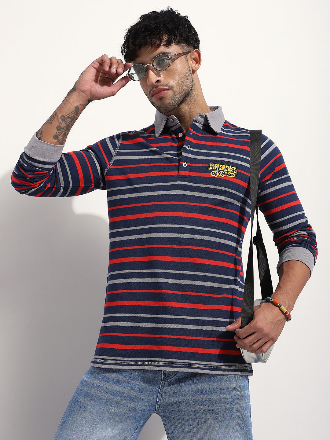 Mens Full Sleeve Polo Neck Embroidered Regular Fit Tshirts