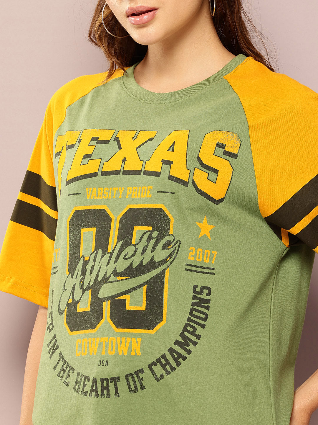 Womens Raglan Sleeve Printed Oversized Fit Tshirt