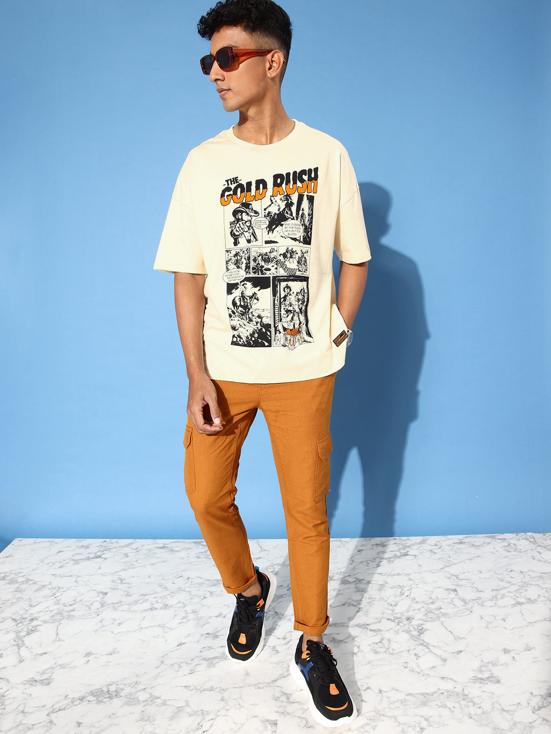 Mens Half Sleeve Drop Shoulder Printed Oversized Fit T-Shirts