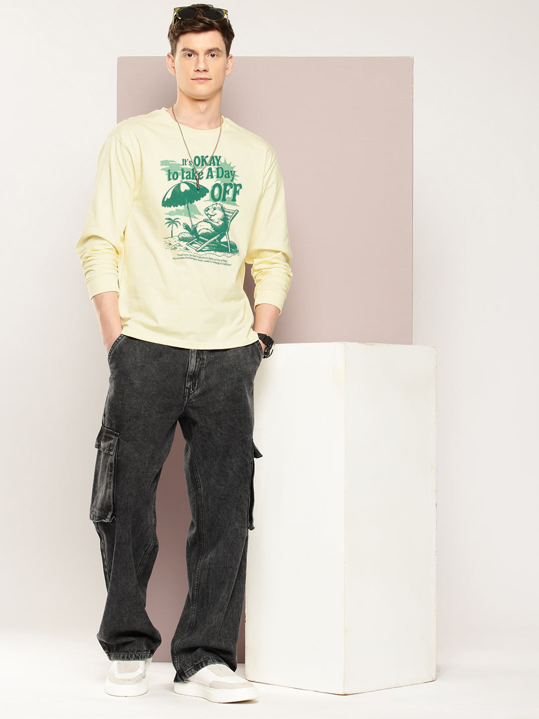 Mens Full Sleeve Round Neck Printed Oversized Fit Tshirts
