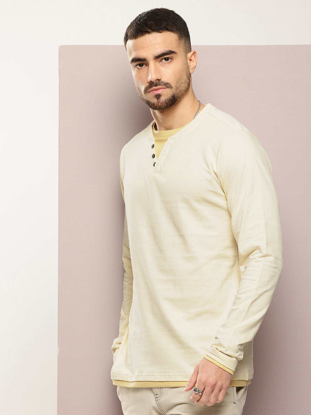 Mens Full Sleeve V-Neck Solid Regular Fit Tshirts
