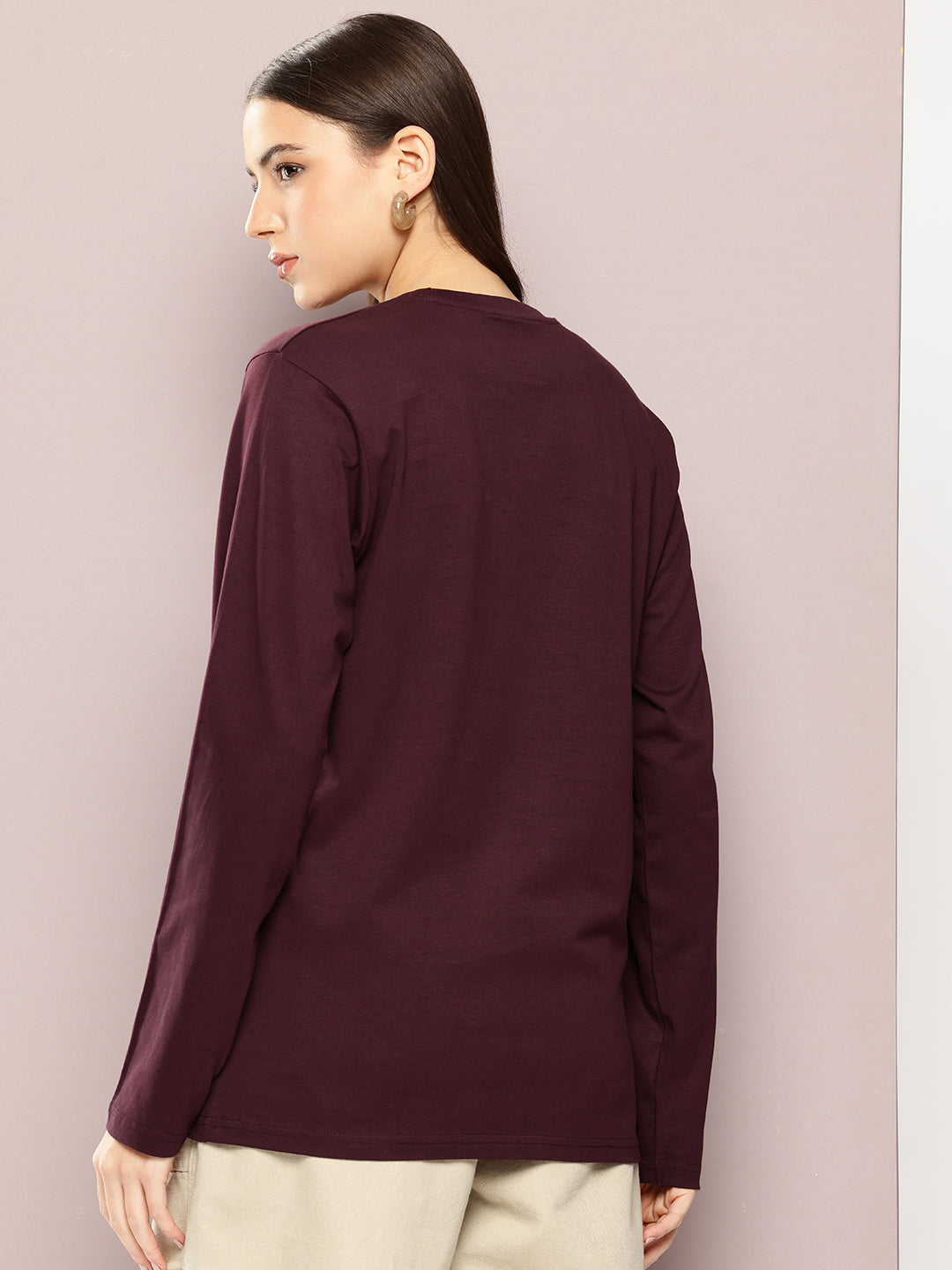 Womens Full Sleeve Round Neck Printed Oversized Fit Tshirts