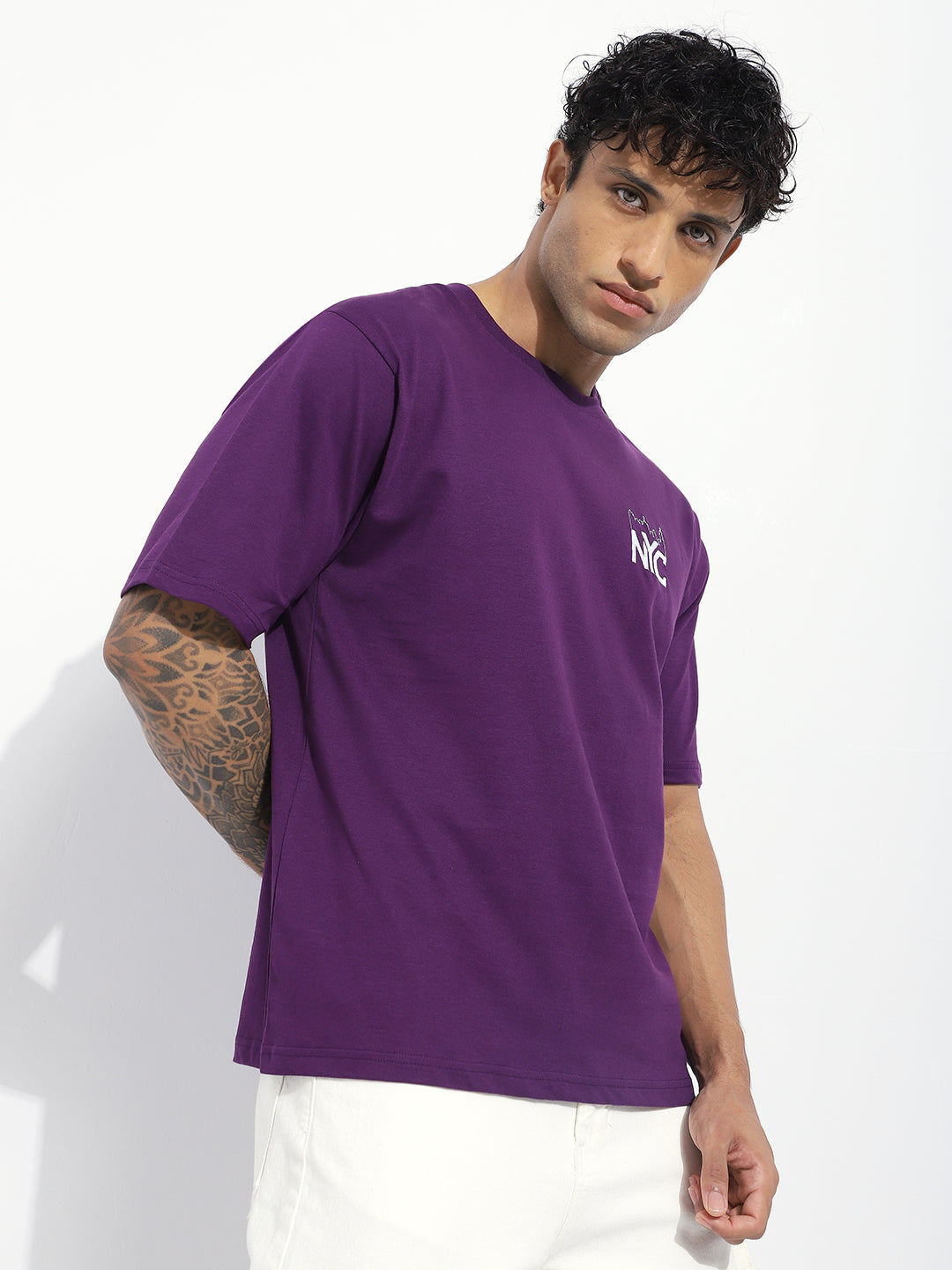Mens Half Sleeve Round Neck Back Striped Oversized Fit Tshirts
