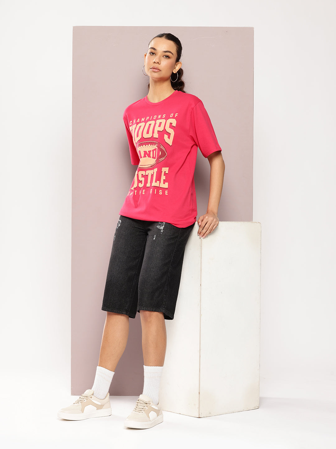 Womens Half Sleeve Round Neck Printed Oversized Fit Tshirts