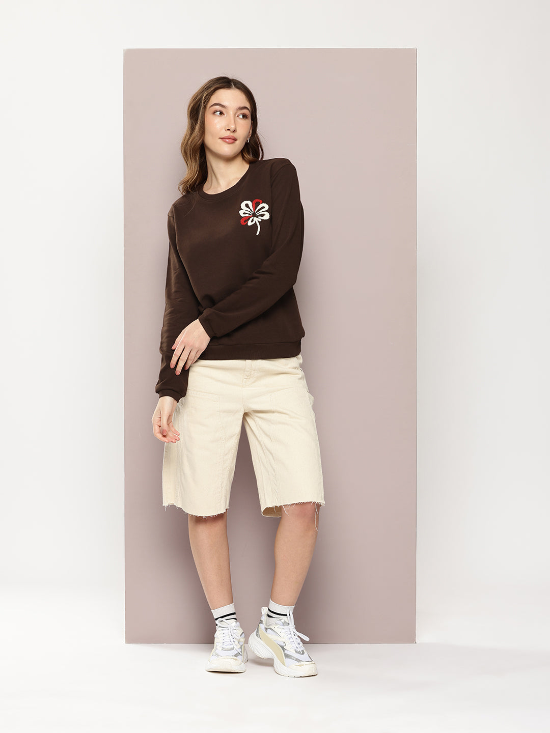 Womens Full Sleeve Round Neck Embroidered Relaxed Fit Tshirts