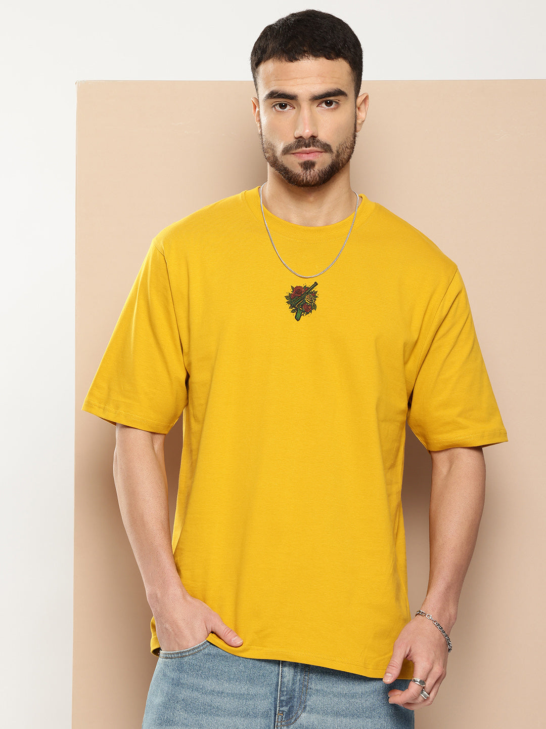 Mens Half Sleeve Round Neck Back Printed Oversized Fit Tshirts