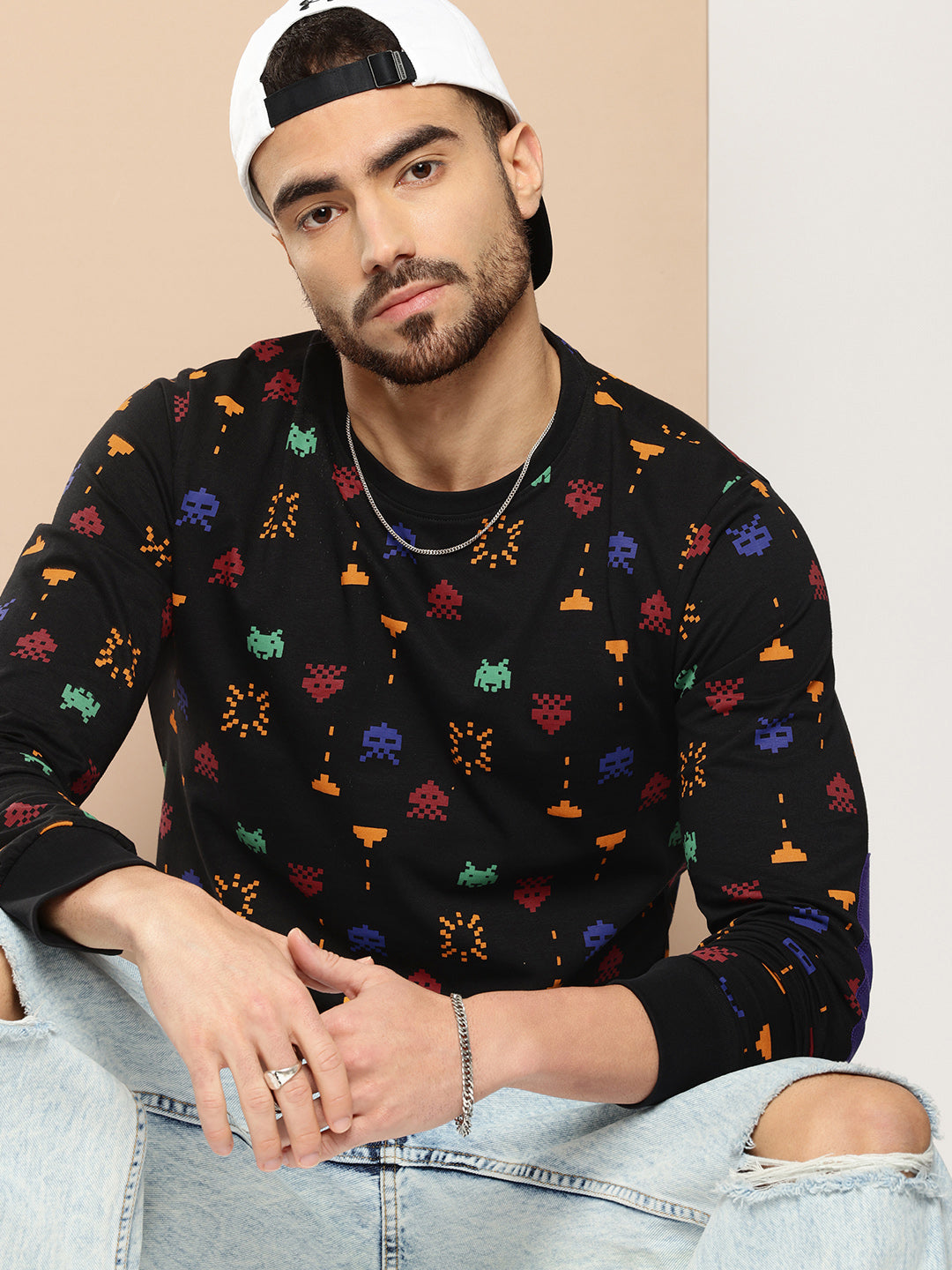 Mens Full Sleeve Round Neck All-Over Printed Regular Fit Tshirts