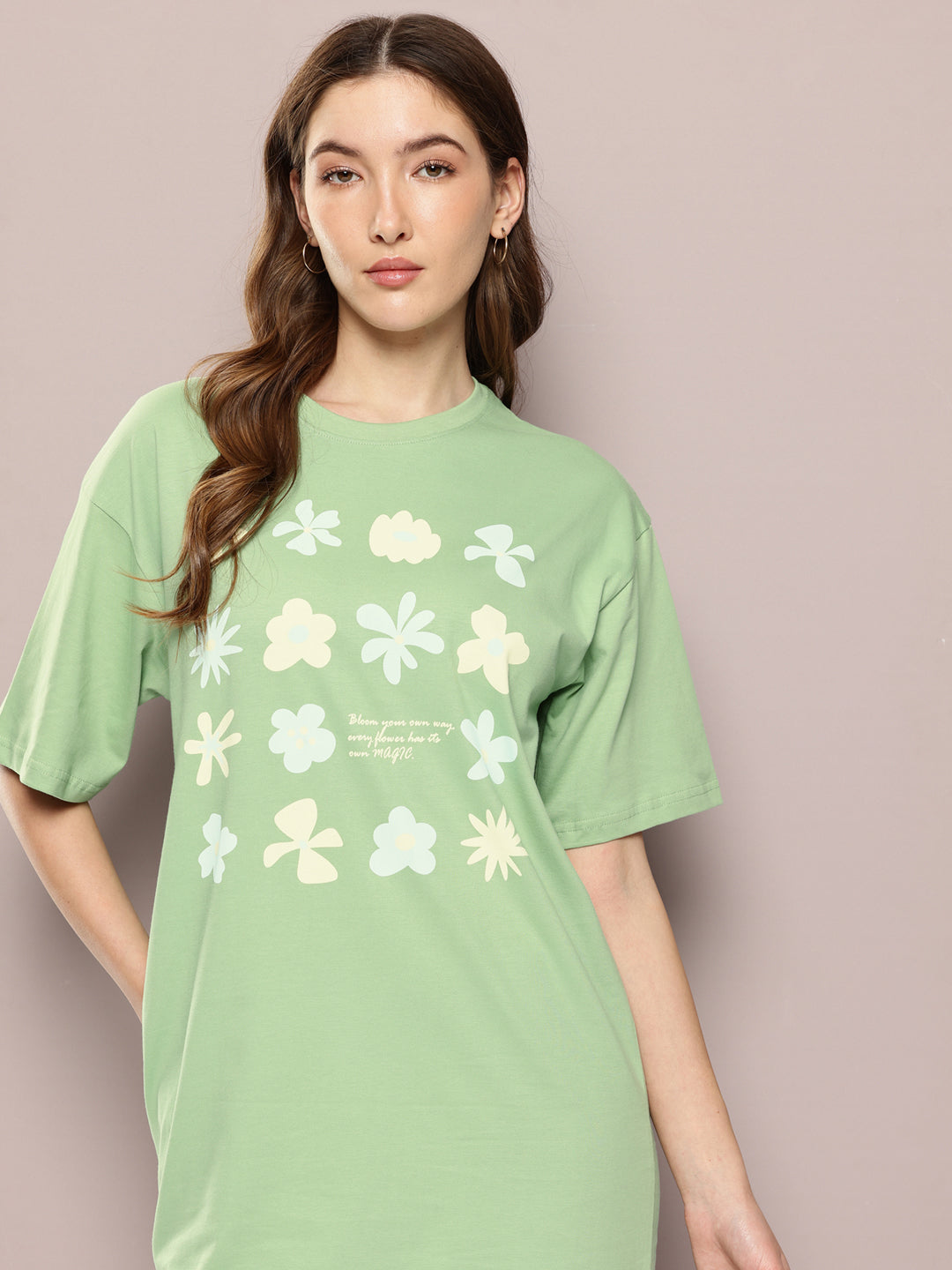 Womens Oversized Short Sleeves Printed Tshirt Dress