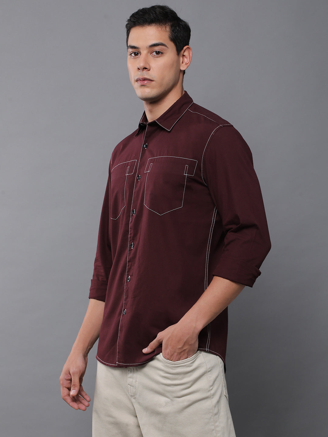 Men Plain Full Sleeve Casual Shirt With Pocket
