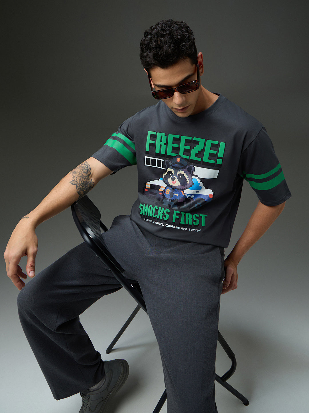 Mens Round Neck Half Sleeve Puff Printed Oversized Fit Tshirt
