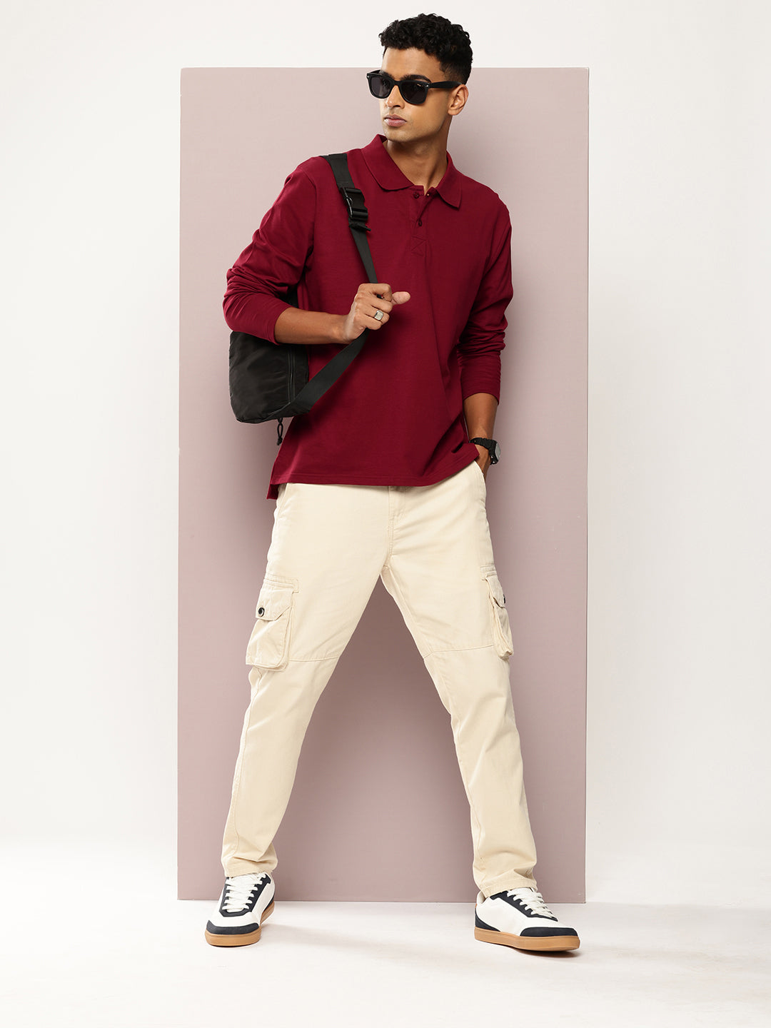 Mens Full Sleeve Polo Neck Solid Oversized Fit Tshirts