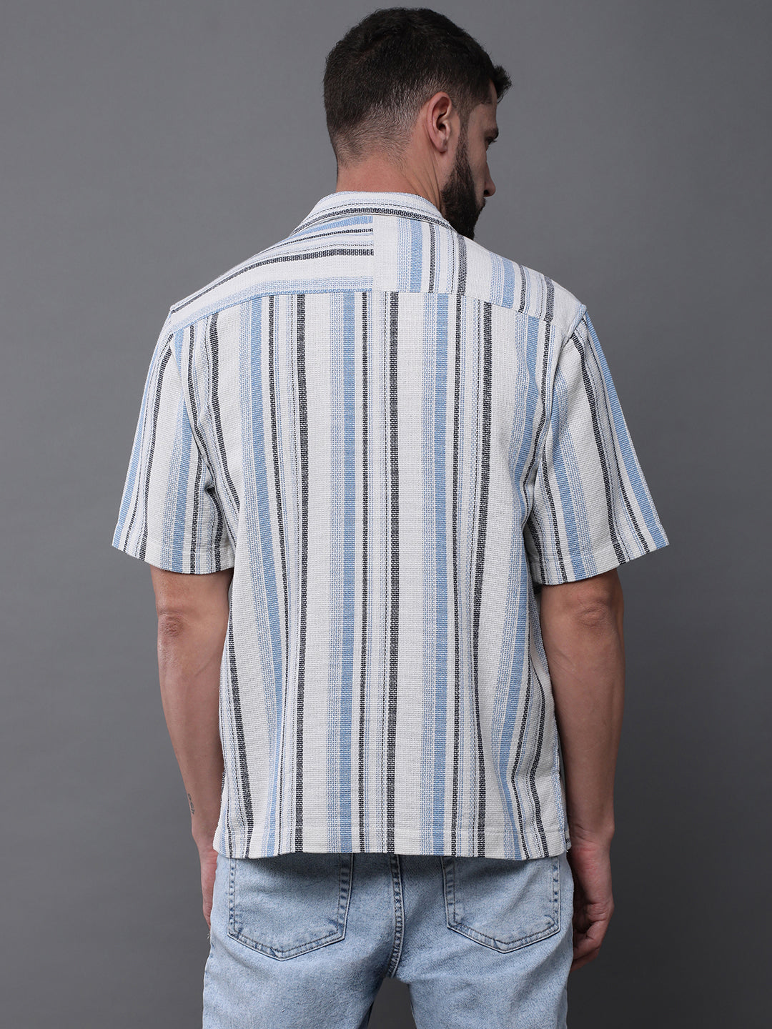 Men Striped Half Sleeve Casual Shirt With Pocket