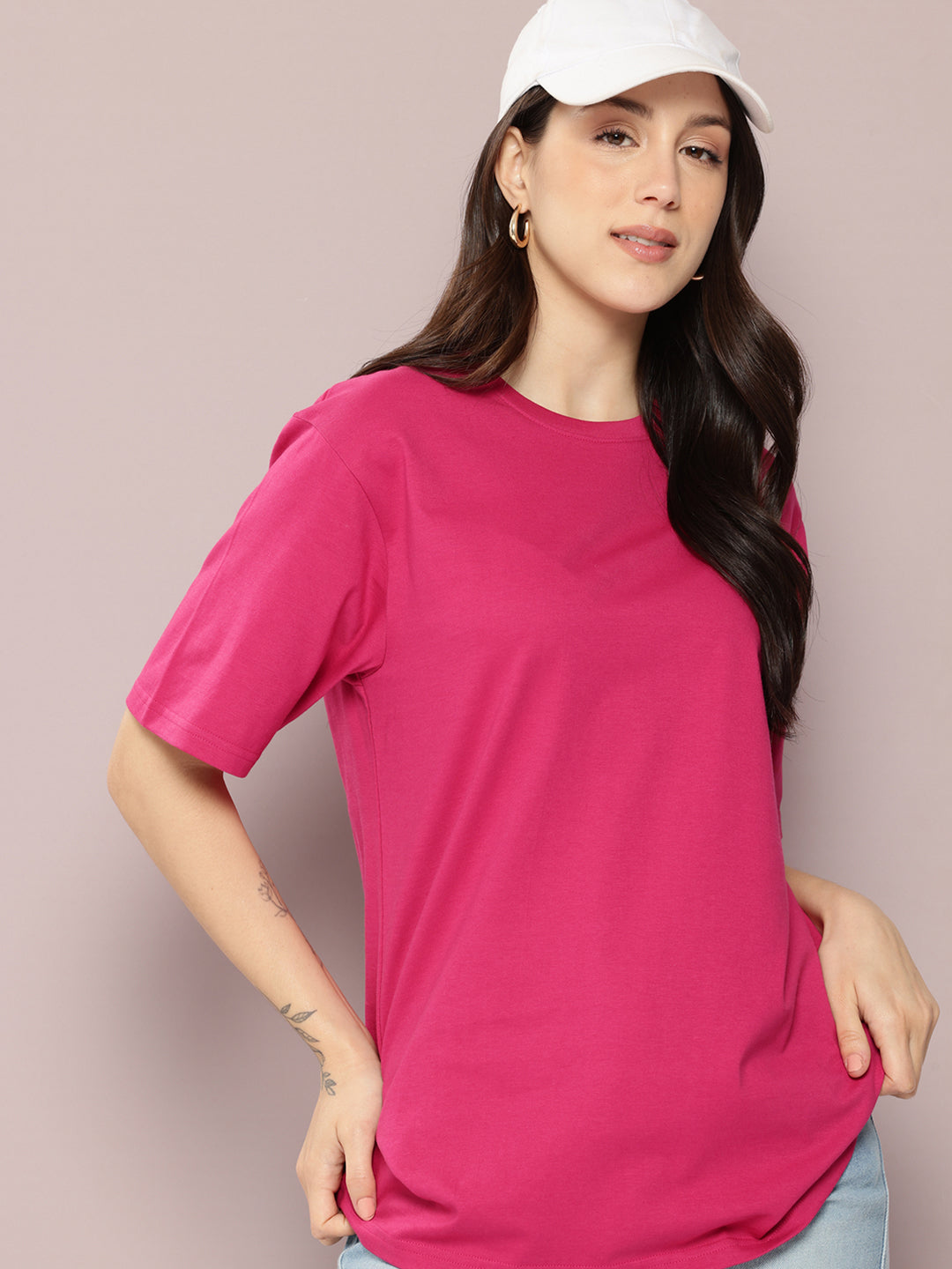 Womens Half Sleeve Round Neck Solid Oversized Fit Tshirts