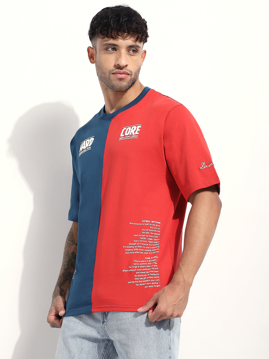 Mens Half Sleeve Round Neck Embellished Oversized Fit Tshirts