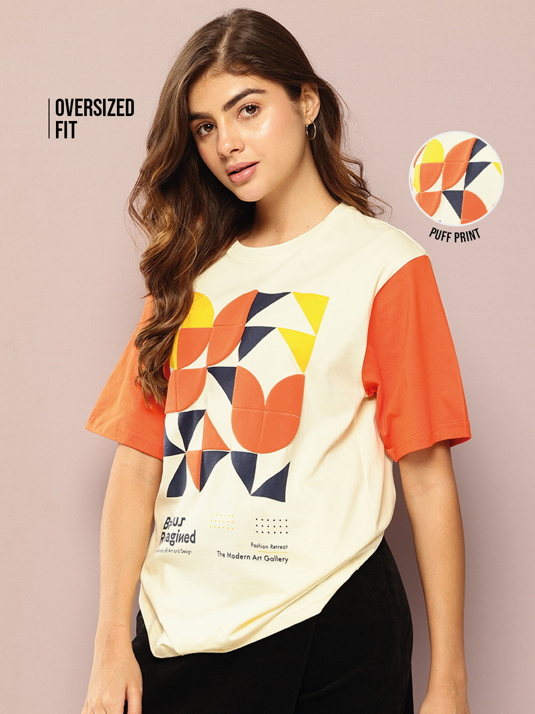 Womens Short Sleeve Puff Printed Oversized Fit Tshirt