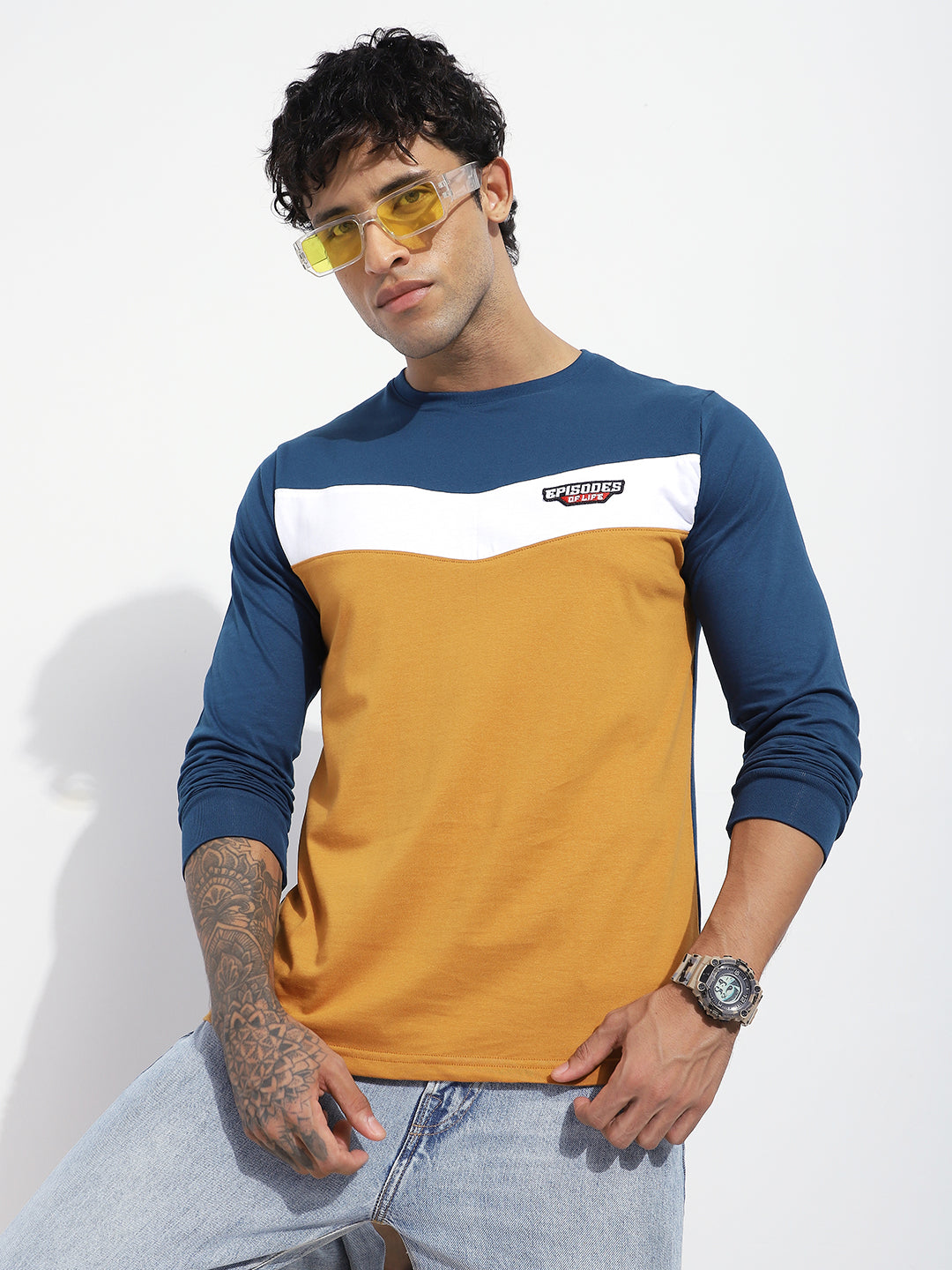 Mens Full Sleeve Round Neck Embroidered Regular Fit Tshirts