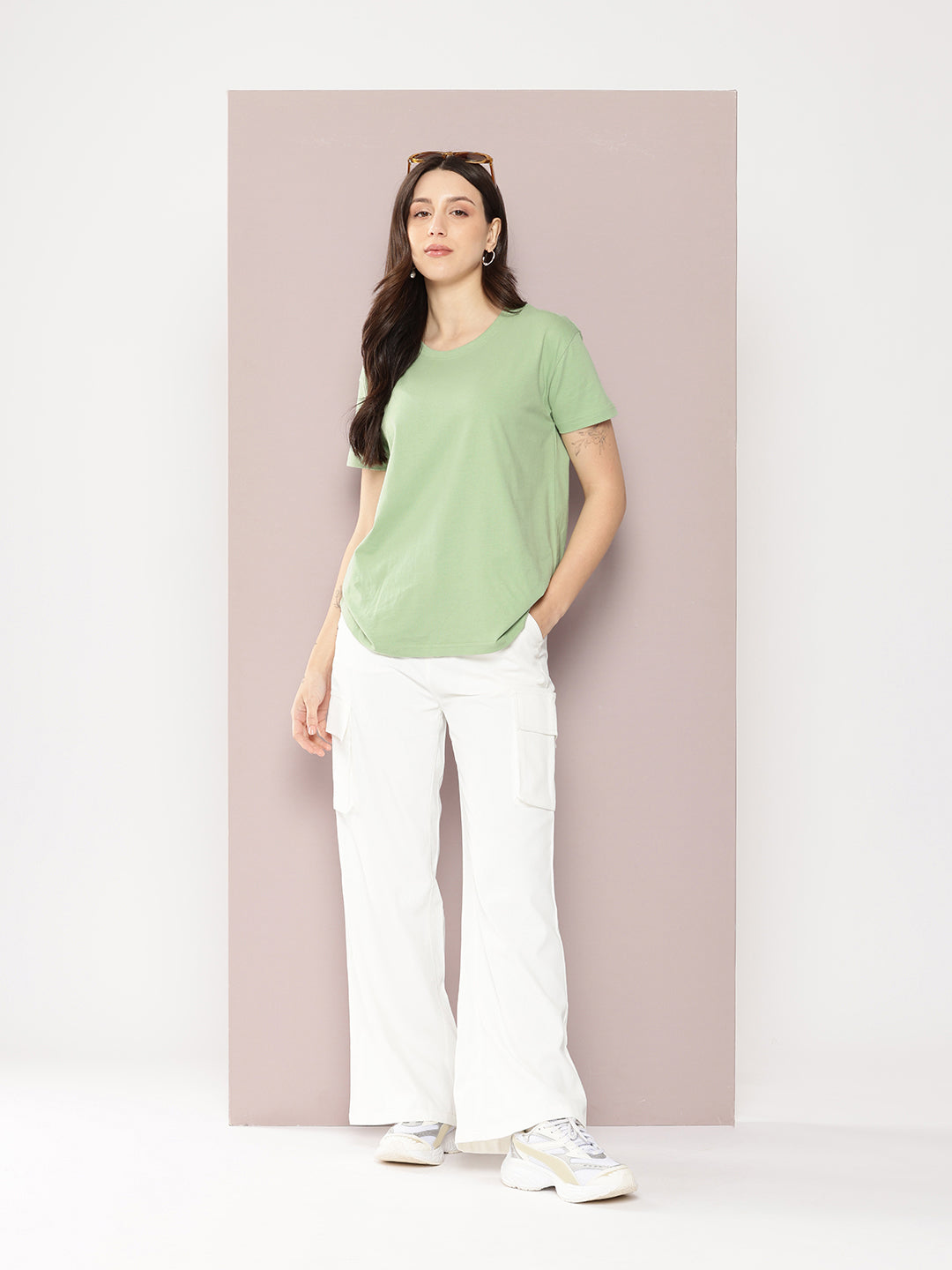 Womens Half Sleeve Round Neck Solid Boxy Fit Tshirts