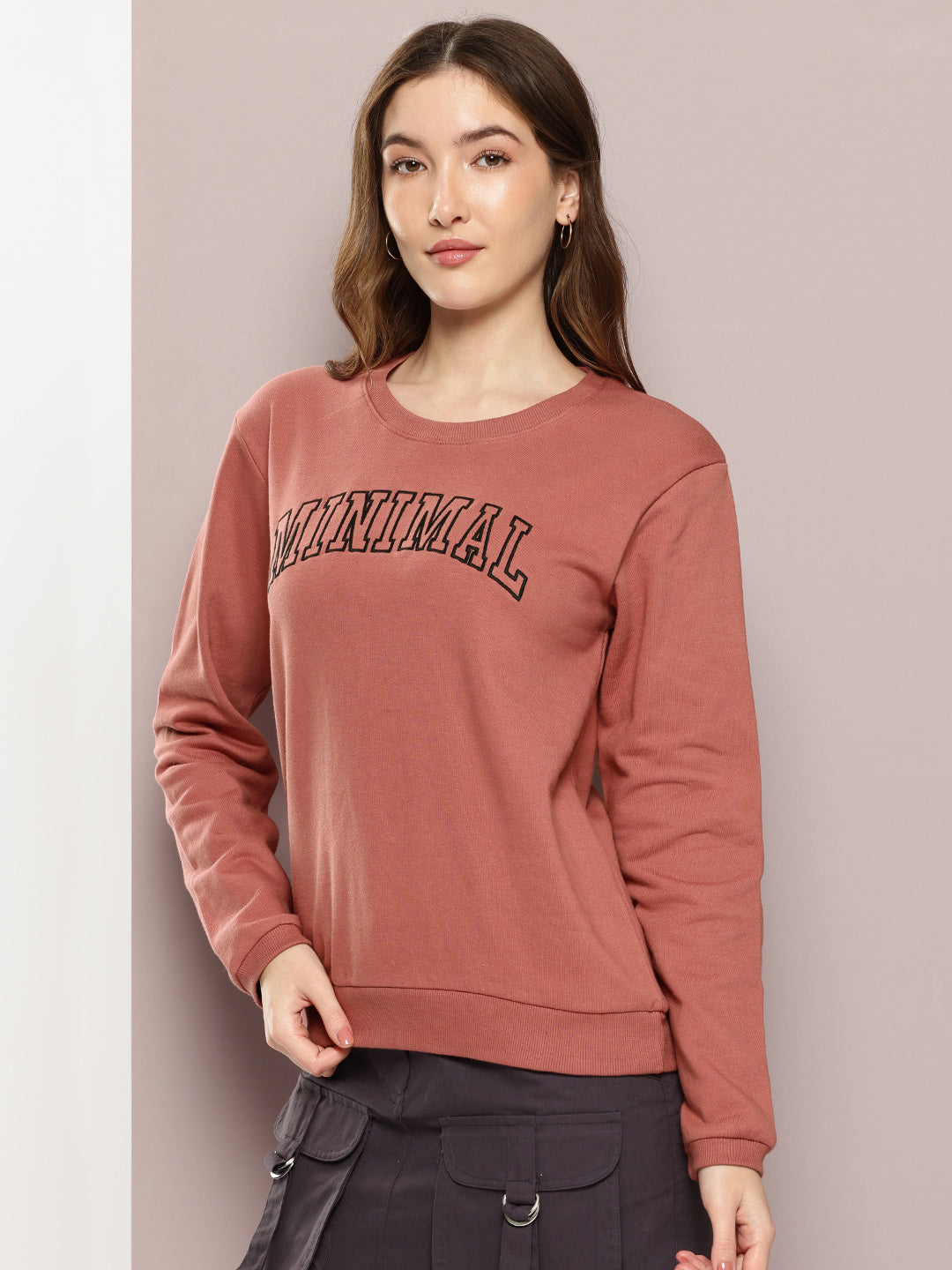 Womens Full Sleeve Round Neck Embroidered Relaxed Fit Tshirts