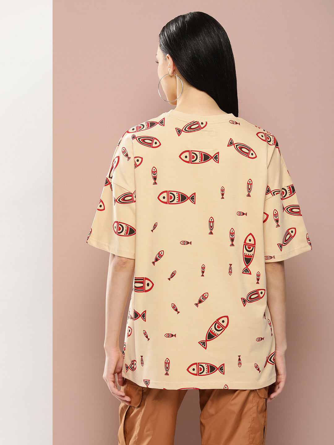 Womens Half Sleeve Drop Shoulder Printed Oversized Fit T-Shirts