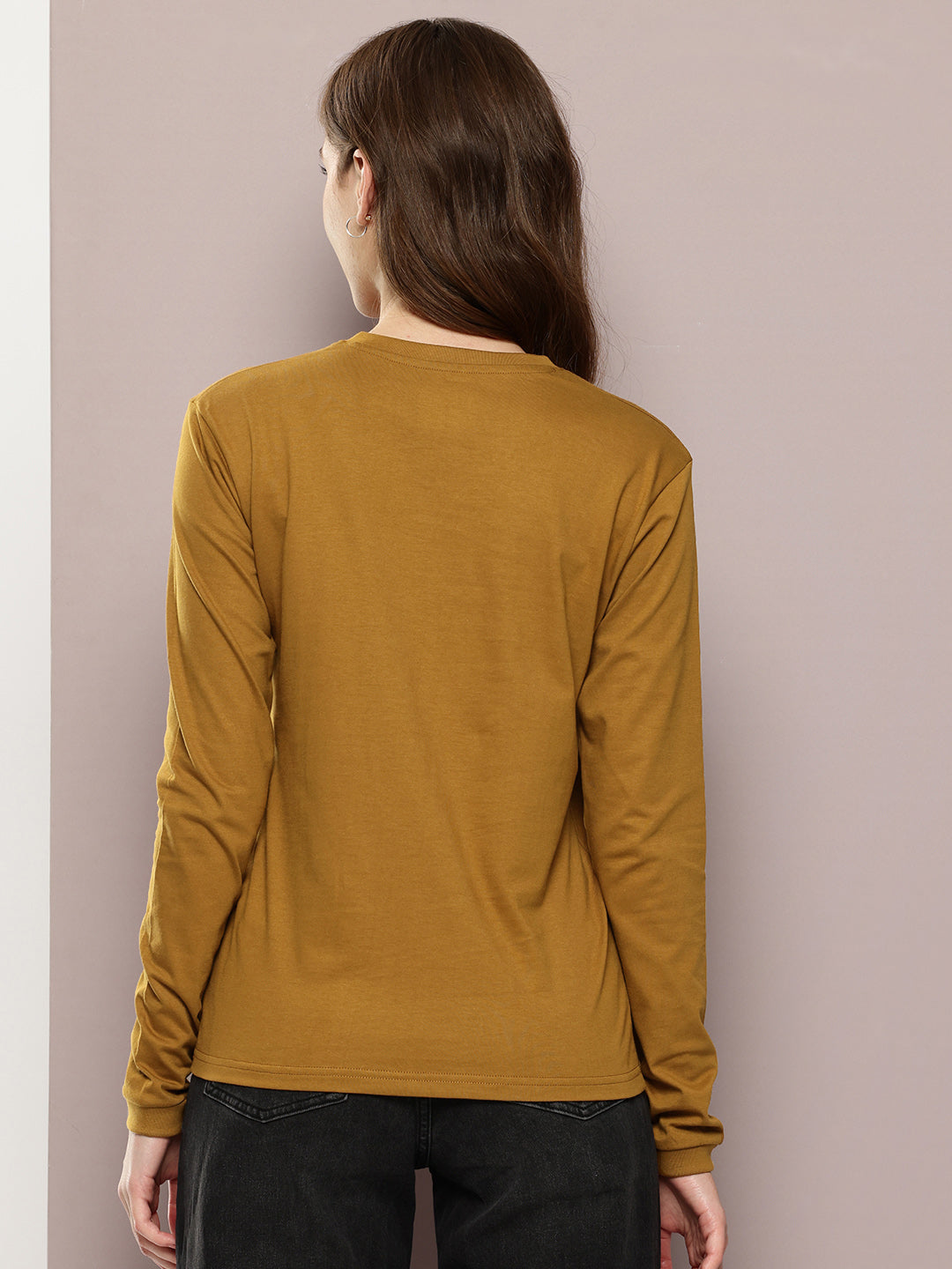 Womens Full Sleeve V-Neck Solid Regular Fit Tshirts